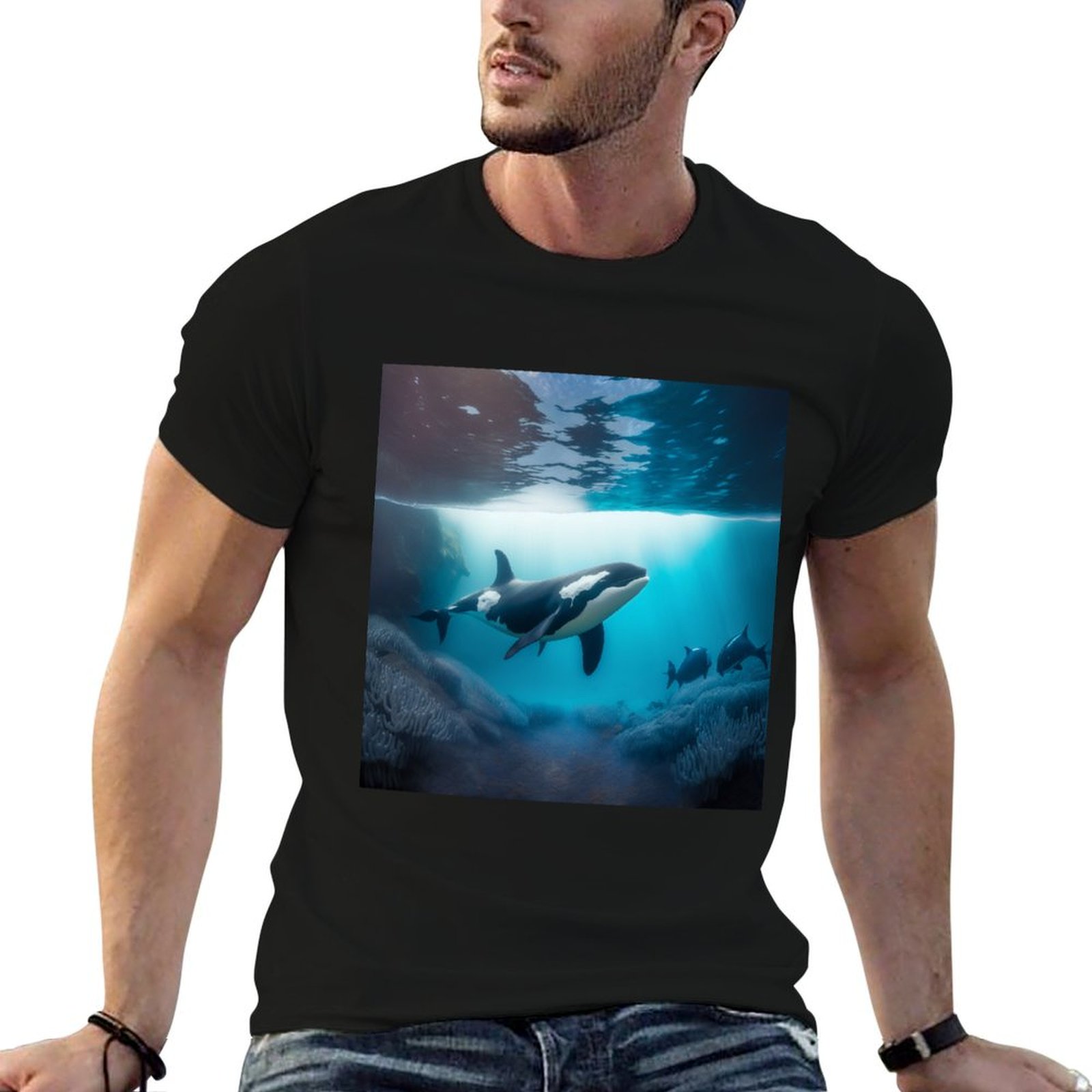 Undershirt Crew Neck - Under Sea Orca 티셔츠 미니멀리스트 플레인