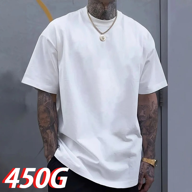 블랙 450g 헤비웨이트 코튼 이중사 반팔 티셔츠 -  - Undershirt Crew Neck 리뷰 및 가격